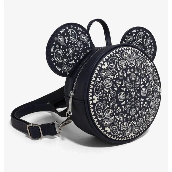 Loungefly Disney‎ Mickey Mouse Bandana Patterned Convertible Backpack & WALLET!